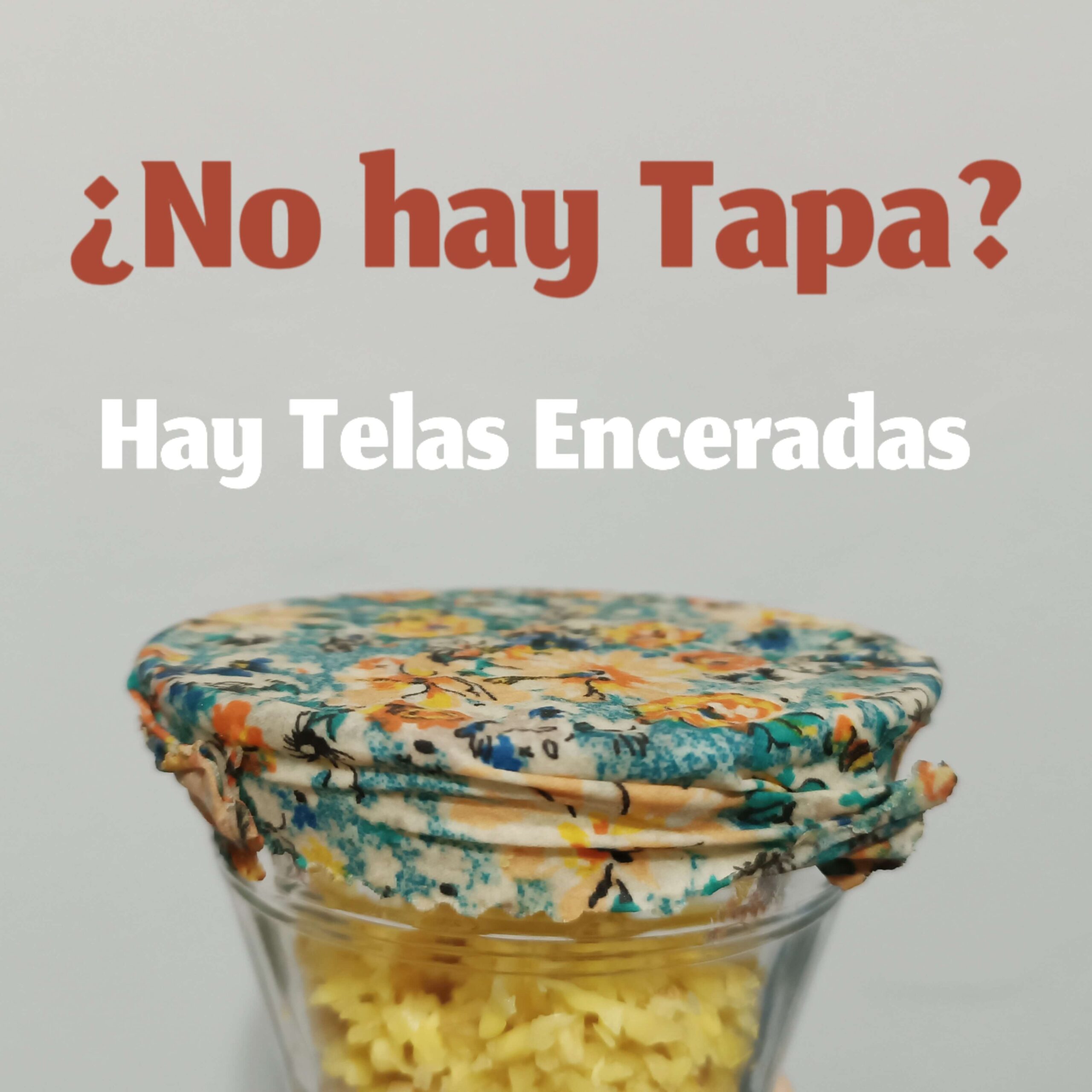 Telas enceradas para alimentos tapando un recipiente de vidrio. ¿No hay tapa? Hay Telas Enceradas