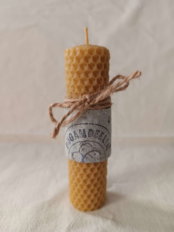 Vela de Cera de abeja pura. Vela de miel Bugambeelia. Con papel artesanal y yute. Vela grande